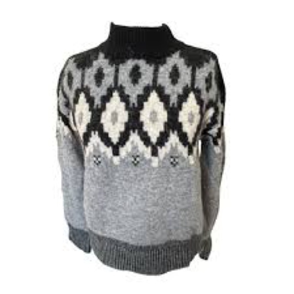 NWT MONROW Wool Alpaca Mock Neck Sweater Grey Geometric HT1117-1 Small